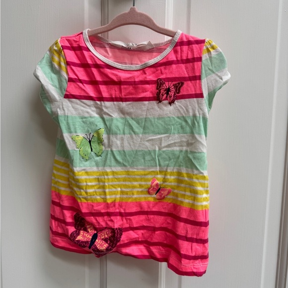 H&M Other - NWOT H&M 2T 2-4Y Girls Multicolor Striped Short Sleeve Top Butterfly Accents
